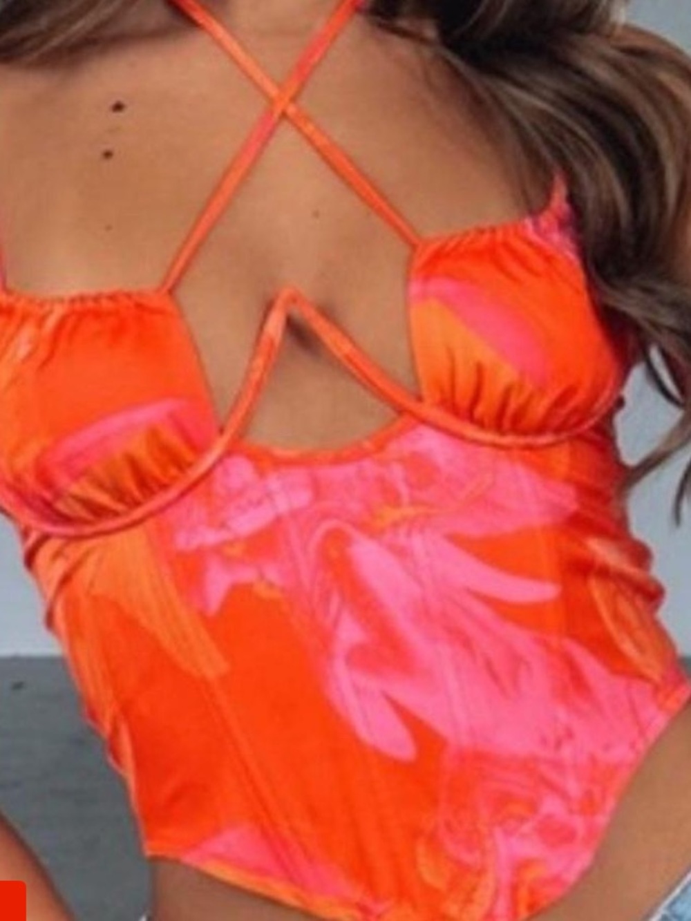 White Fox Vibrant Pink & Orange Printed Corset